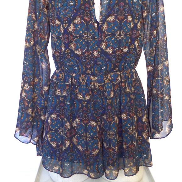 BCBG Generation drop waist romper ocean combo ruffled trim SZ XS - Picture 7 of 10